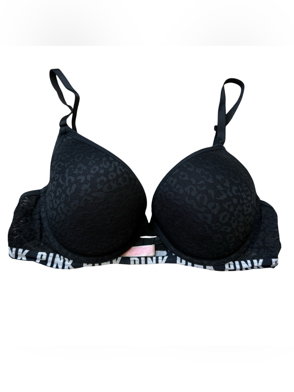 PINK Victorias Secret Wear Everywhere Push Up Bra 36C Black Leopard Logo Y2K